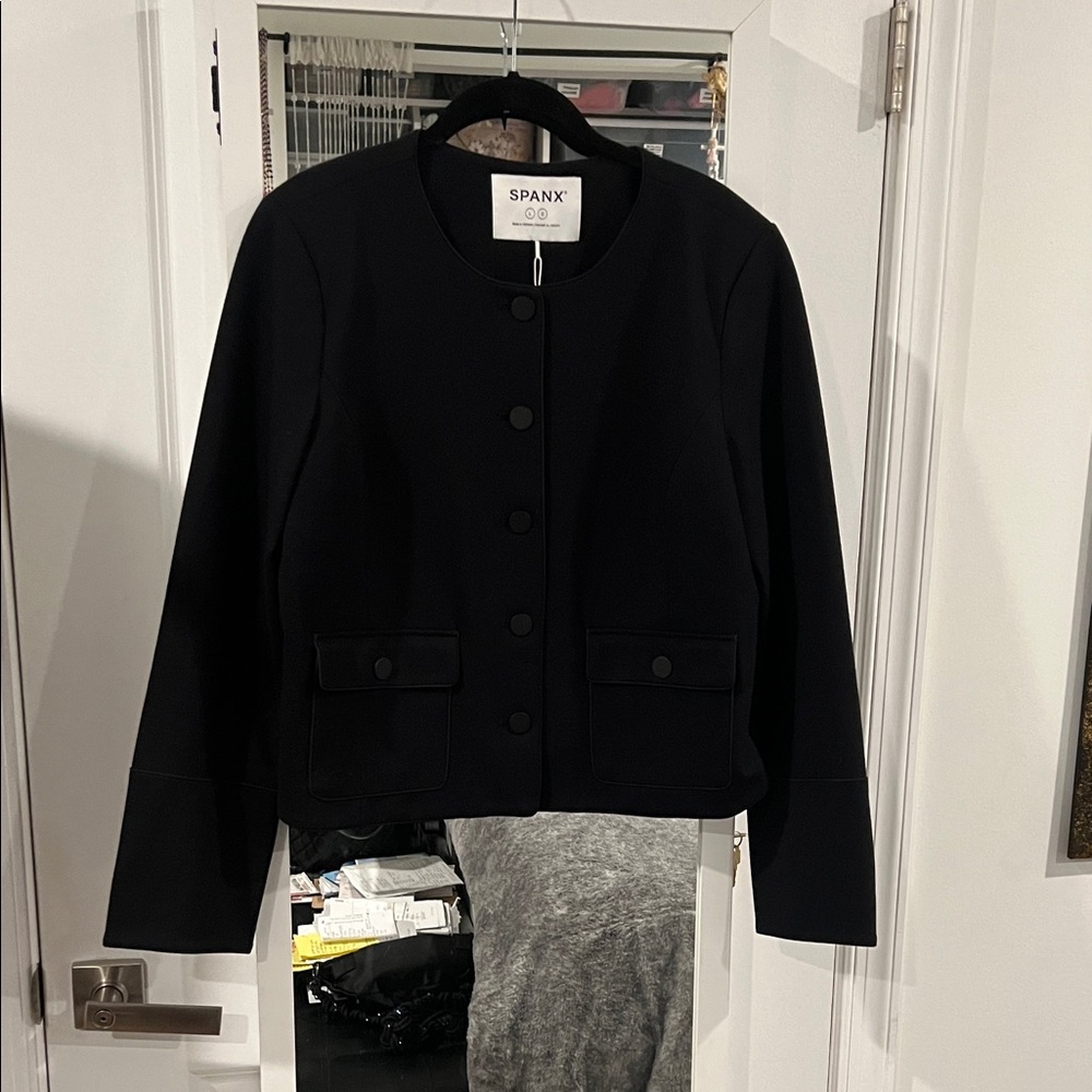 SPANX Black Ponte Lady Jacket Round-Neck Button Jacket
